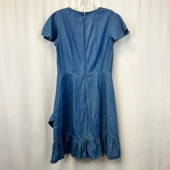 Draper James Womens Dress Blue Chambray Ruffle Knee Length Short Sleeve Size 2 - Picture 3 of 11